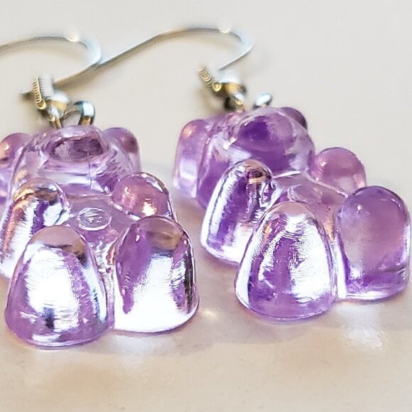 Purple Transparent Gummy Bear Earrings - Picture 2 of 3